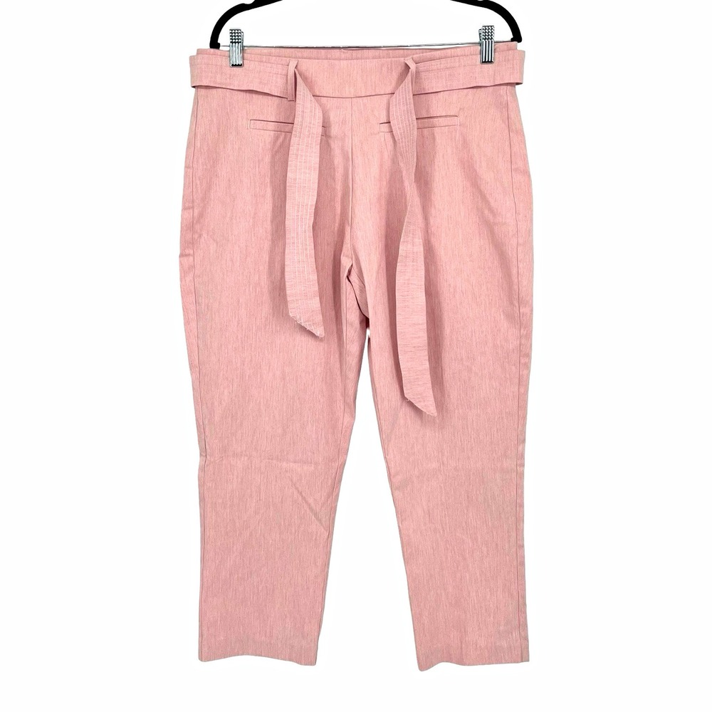 Jules & Leopold Women L Pink Belted Ankle Pants High Rise Tapered Stretch Career